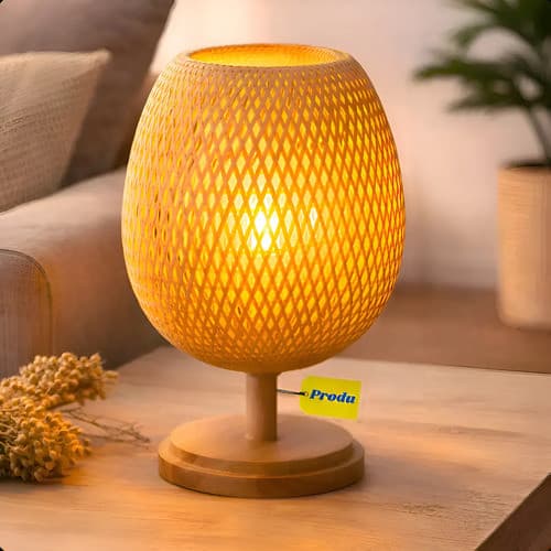 Luminaria De Mesa Bambu Ecologico Design Organico Bivolt Pal Palha 127/220v