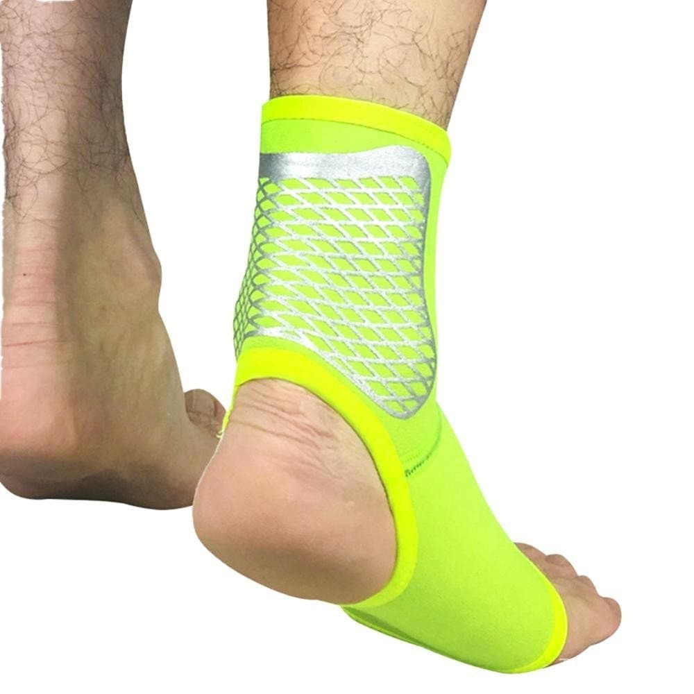 Tornozeleira esportiva de peça única com suporte de malha de compressão e design de calcanhar aberto, adequada para comp