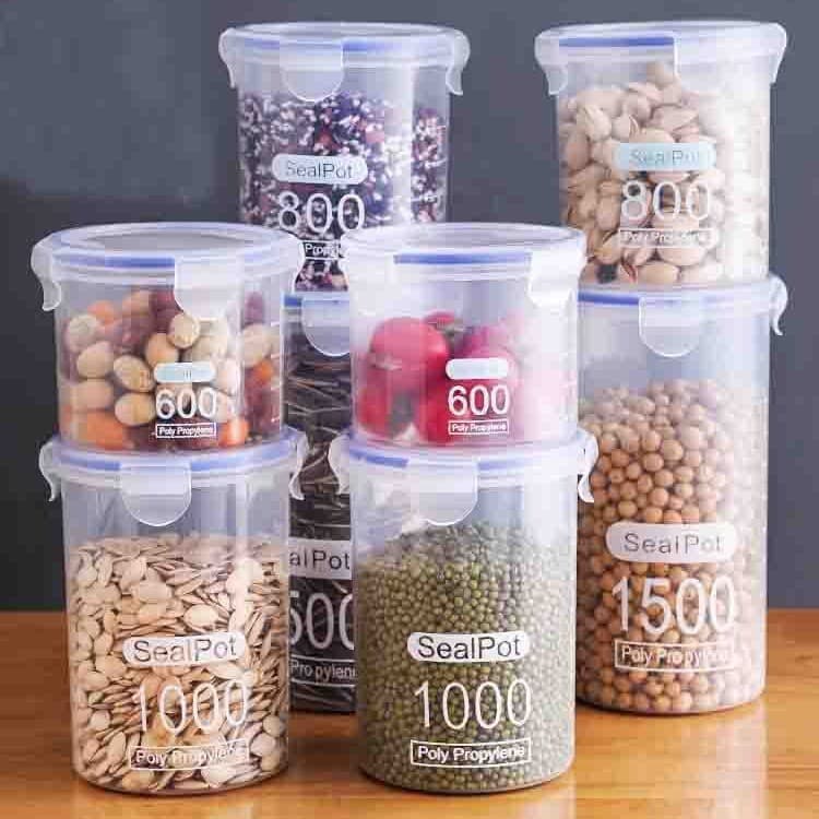Grande pote de armazenamento de plástico transparente e selado, pote para leite em pó, pote para alimentos, caixa de arm