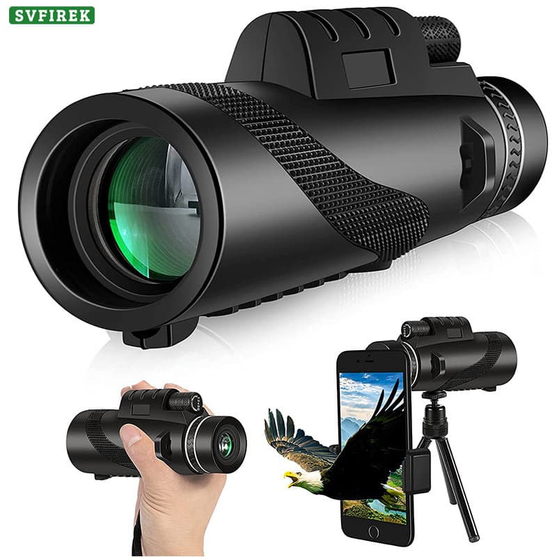 Telescópio Monocular 80x100 HD Lente De Câmera De Telefone De Foco Duplo BAK4 Prisma Com Clipe Tripé