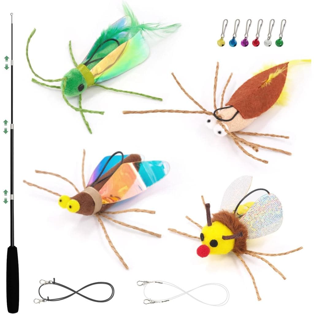 Varinha de Brinquedo para Gatos SONGWAY - Brinquedos Interativos para Gatos com Insetos, com Varinha Retrátil e 4 Peças