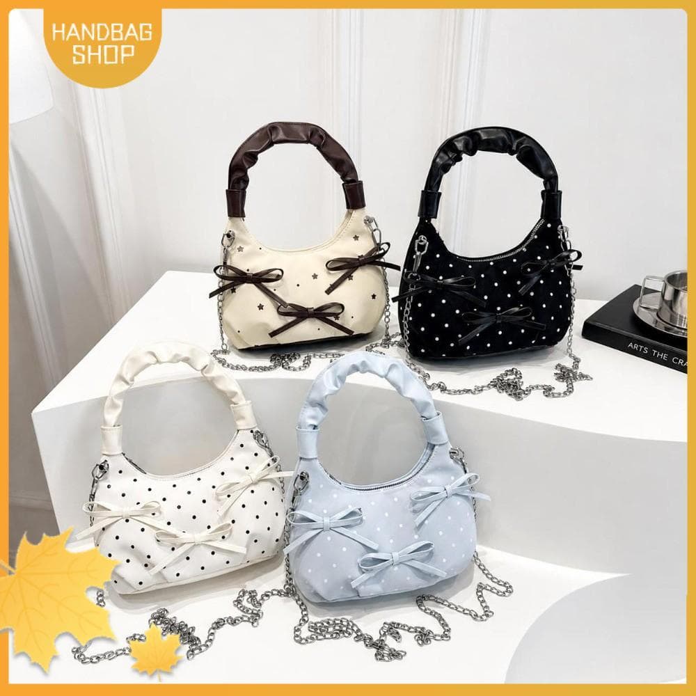 Bolsa De Ombro Feminina , Portátil Estilo Coreano De Poliéster Com Padrão De Bolinhas