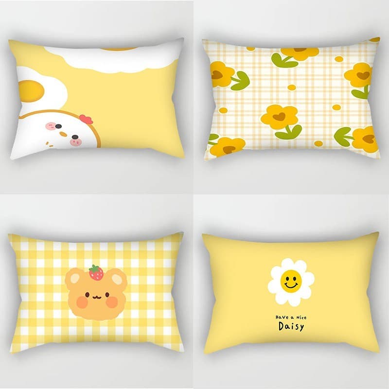 Amarelo dos desenhos animados simples retangular fronha sofá almofada encosto decoração removível lavável estilo nórdico