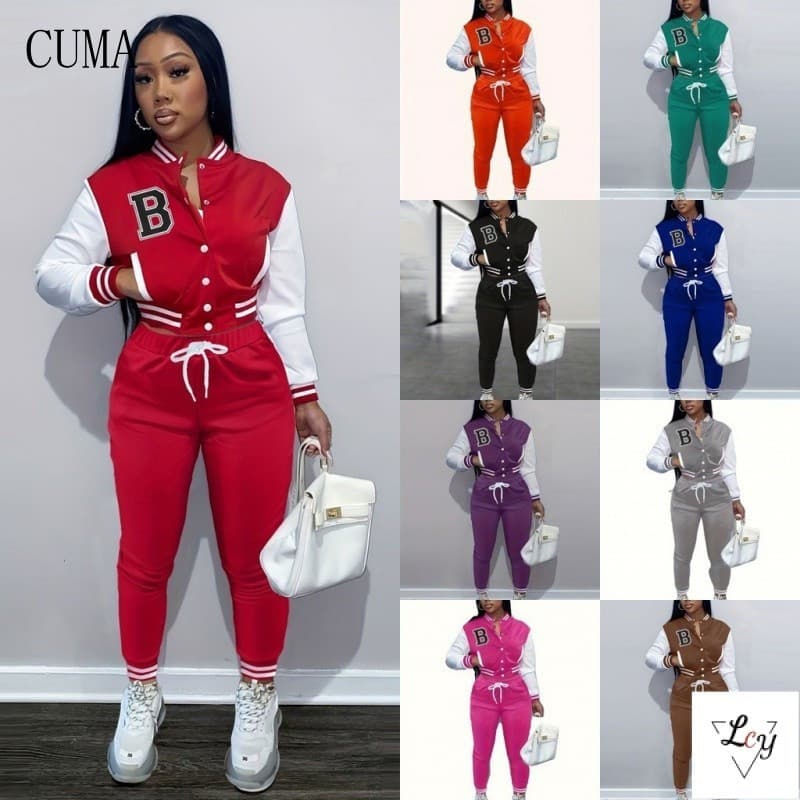 Afiado 2026 Conjunto de Roupas Esportivas Femininas Europeias e Americanas com Jaqueta de Monofilamento Colorida e Estam