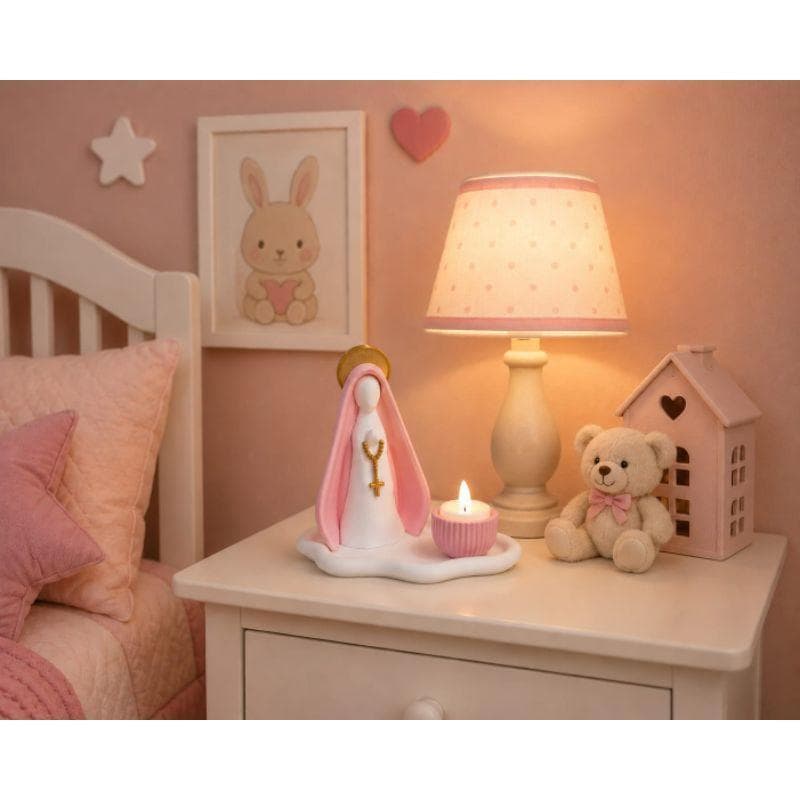 kit decorativo Nossa Senhora com Bandeja e Vela de Led - Decoração Infantil