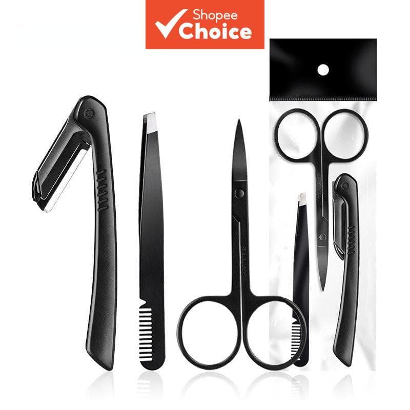 Conjunto De Modelagem De Sobrancelha Em Aço Inoxidável , 3 Peças , Tesoura , Pinça , Navalha , Ferramentas De Remoção De