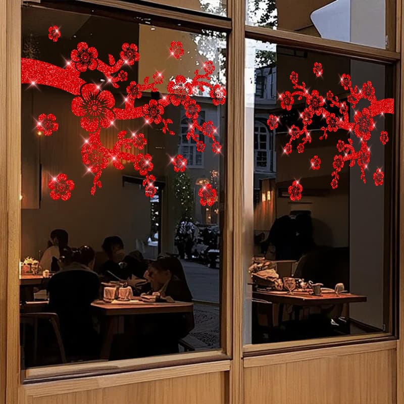 Decoração de ano novo loja cena do feriado Layout adesivos de parede janela porta de vidro adesivos janela grades vestir