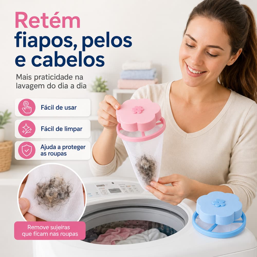 Filtro Coletor de Fiapos Pelos e Cabelos para Máquina de Lavar
