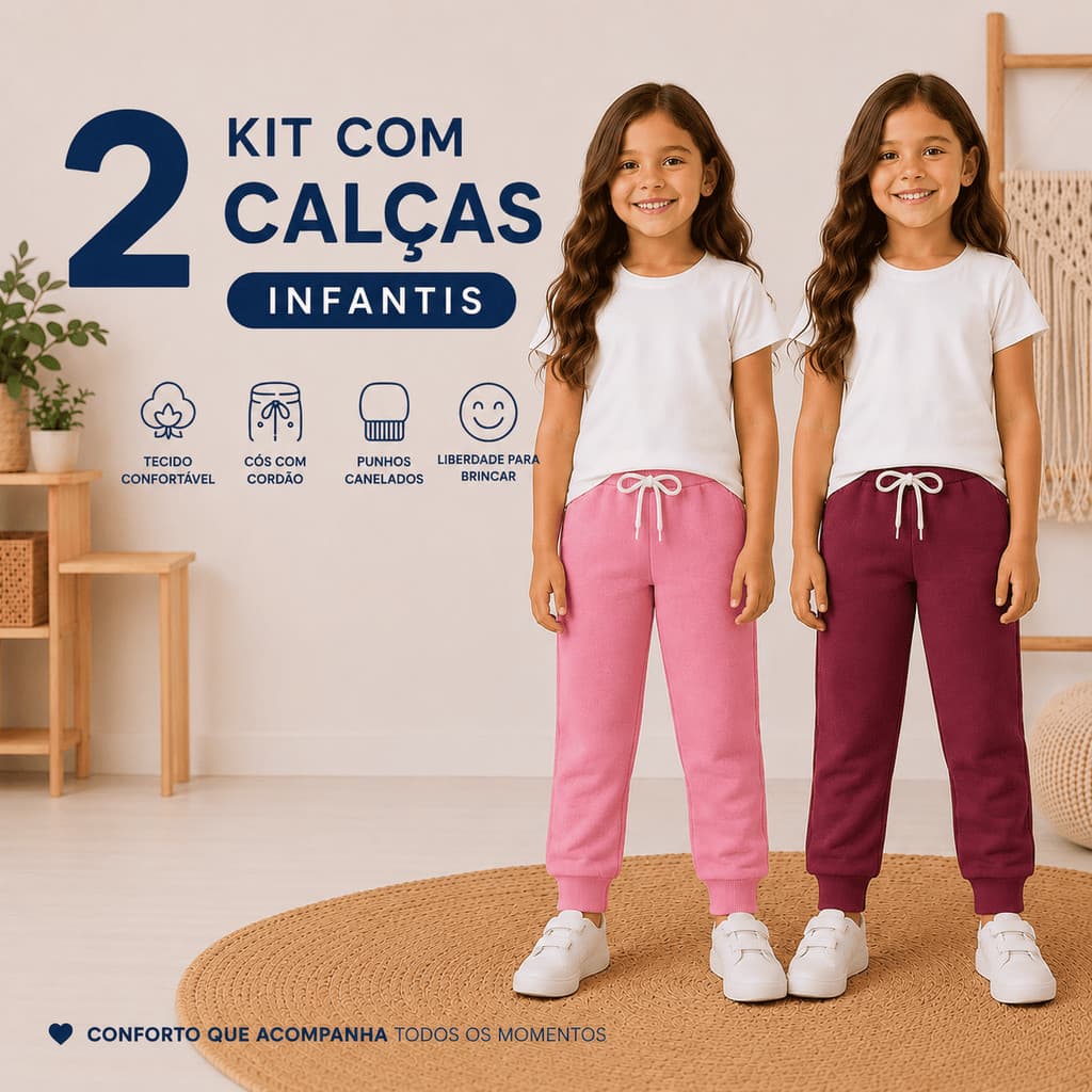 Kit 2 Calças Menina Infantil Lisa Sem Estampa Moletinho Unissex