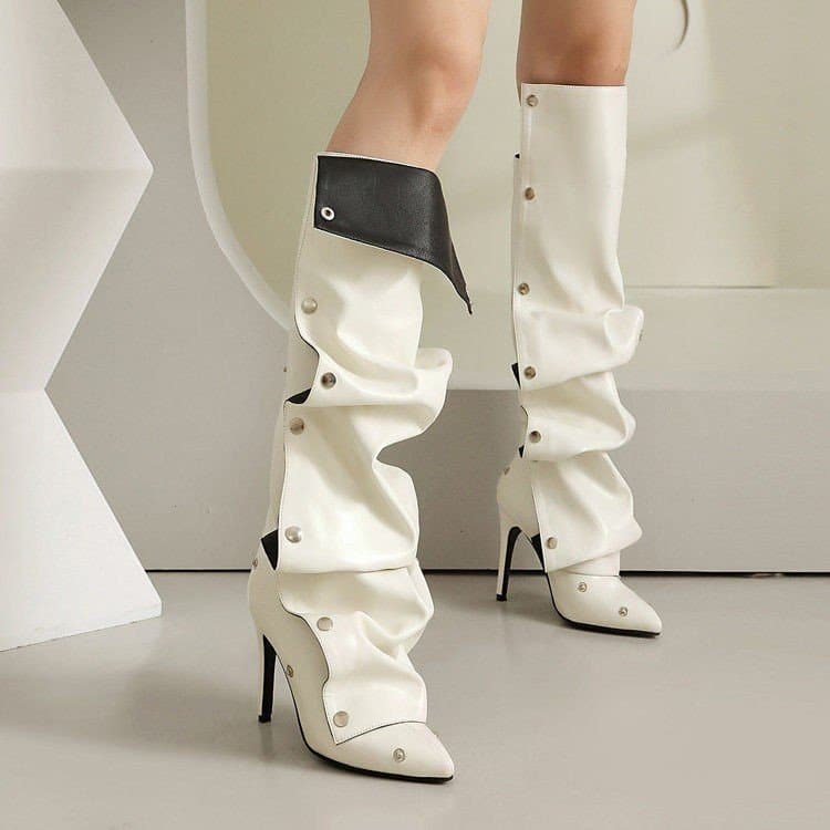 Botas Femininas de Bico Fino, Botas Longas Brilhantes com Zíper Traseiro, Elegantes Botas de Cavaleiro de Salto Alto, Ta