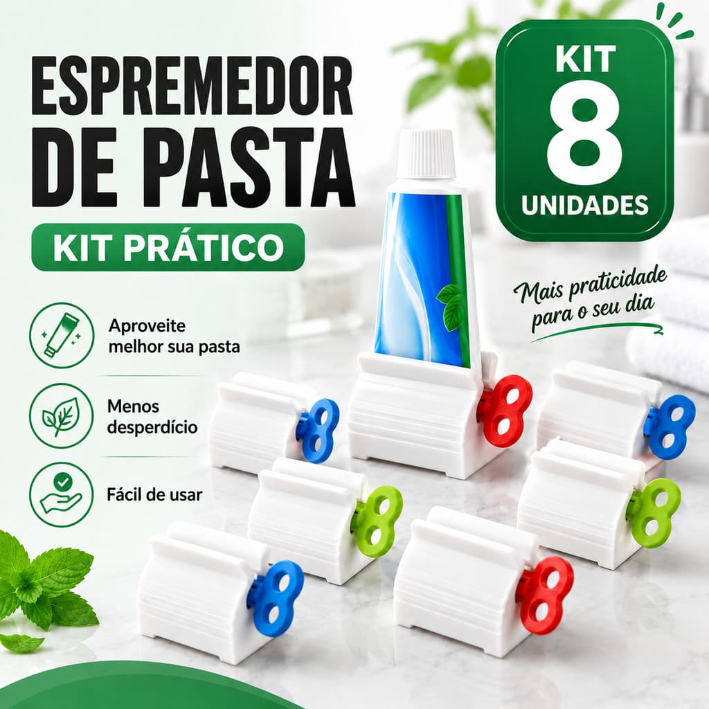 Kit 8 Espremedores de Pasta de Dente Giratório Evita Desperdício Design Inovador