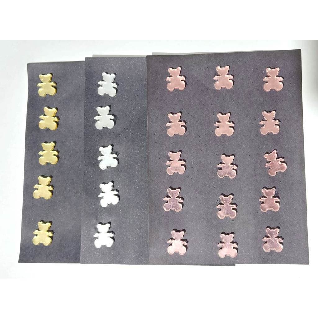 Mini Apliques Urso Acrílico Espelhado Dourado- 2 Cartela