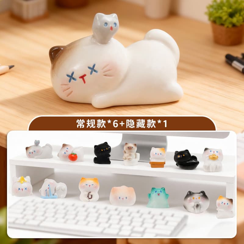 Caixa Surpresa de Estatuetas de Gato Fofas: Adoráveis Estatuetas de Gato em Resina, Decorações de Mesa com Tema de Gato,