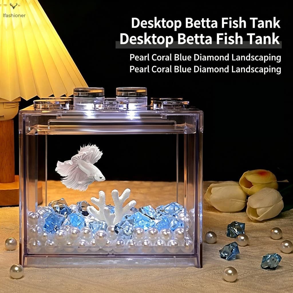 Tanque De Peixes Bettas Ecológico Com Luz LED-Aquário De Mesa Acrílico Espesso Para Micro Paisagem
