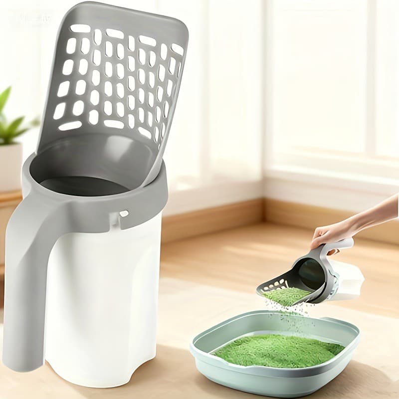 Conjunto completo de pá para areia de gato com caixa de armazenamento, ferramenta para coletar fezes de gato para