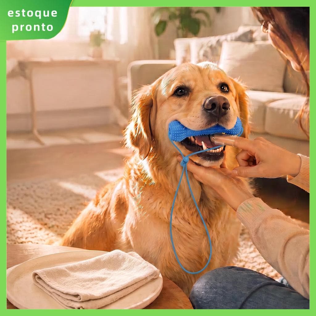 Kit De Cuidados Bucais Para Animais De Estimação 2 Bastões De Mastigar Com Alça Ajustável Escova De Dentes De 4 Dedos SH