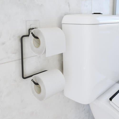 Suporte Duplo Papel Higiênico Preto STOLF Aço Carbono Adesivo sem Furo