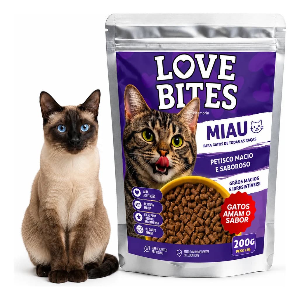 Love Bites Miau Petisco Gatos 200g Sachê Macio Saboroso
