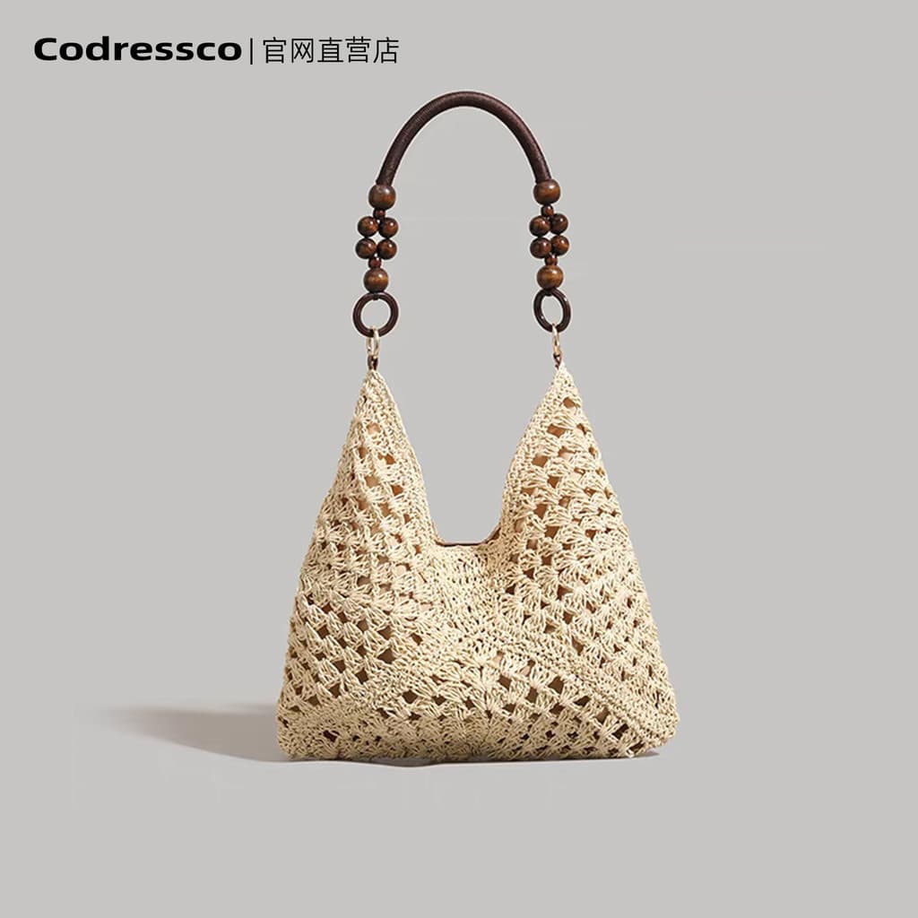 Bolsa de palha de verão feminina 2026 novo estilo à beira-mar férias praia oco sacola tecido cesta de vegetais bolsa de