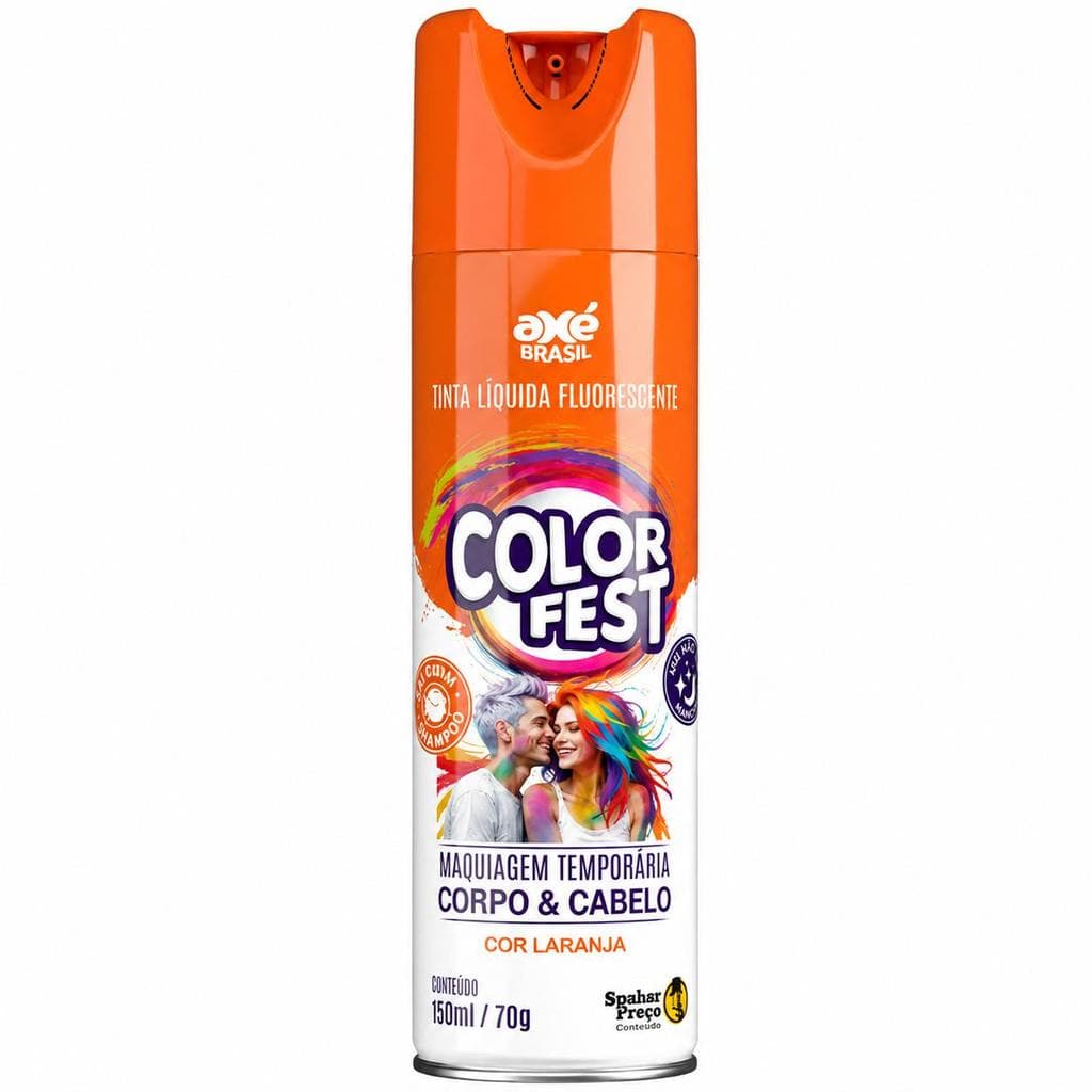 Spray Colorido para Cabelo Color Fest Laranja 150ml 70g Temporário Lavável