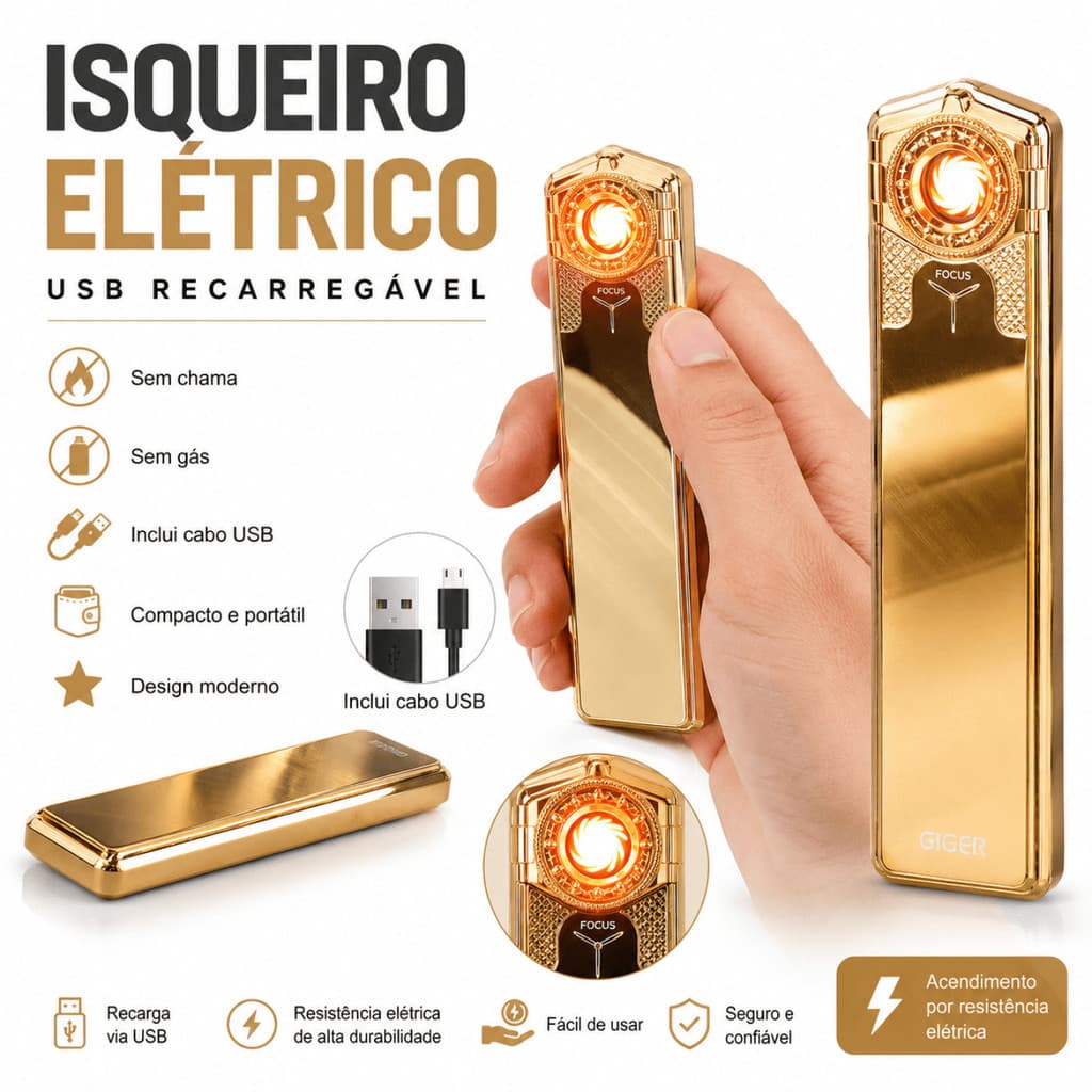 Kit Acendedor Elétrico Recarregável USB Tipo-C Sem Chama