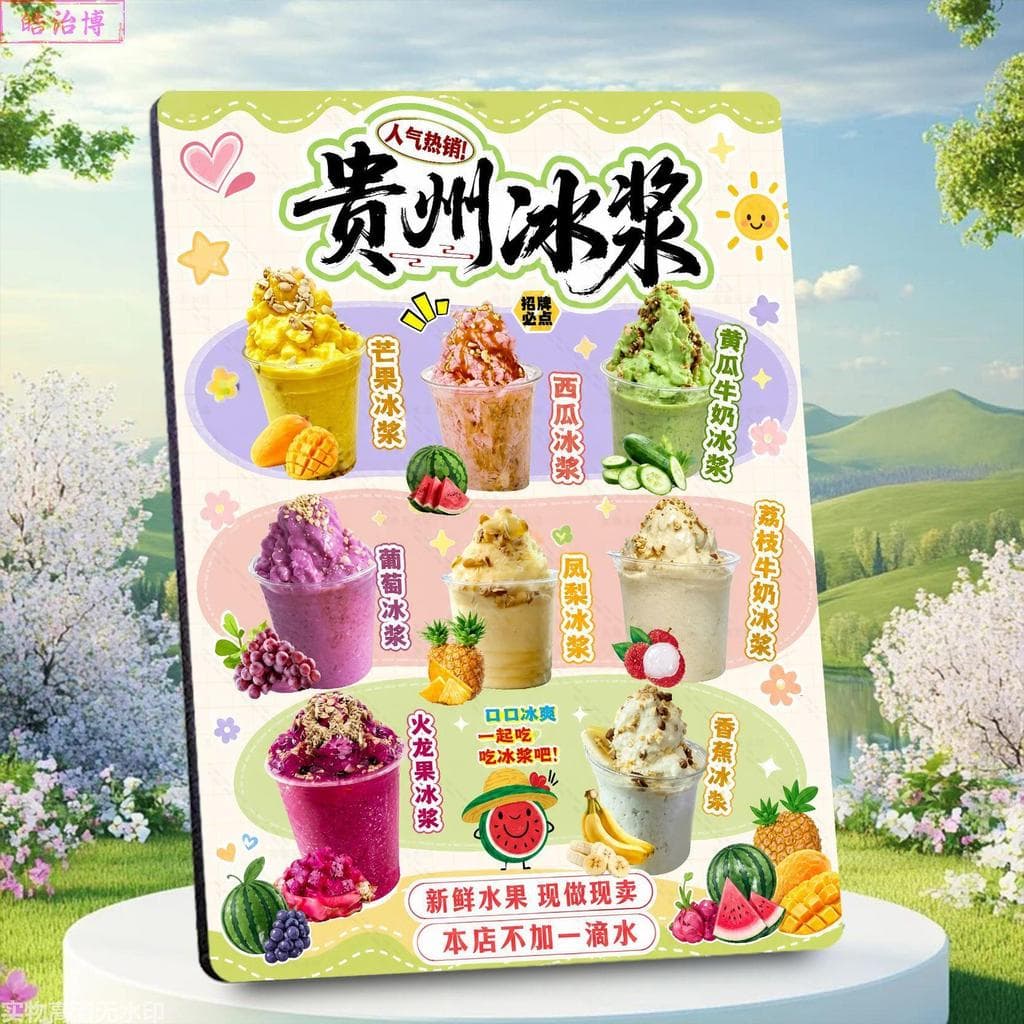 Guizhou Frutas Frescas Polpa de Gelo Açúcar Loja de Água Placa de Exibição de Publicidade Novo Estilo Moldura para Fotos