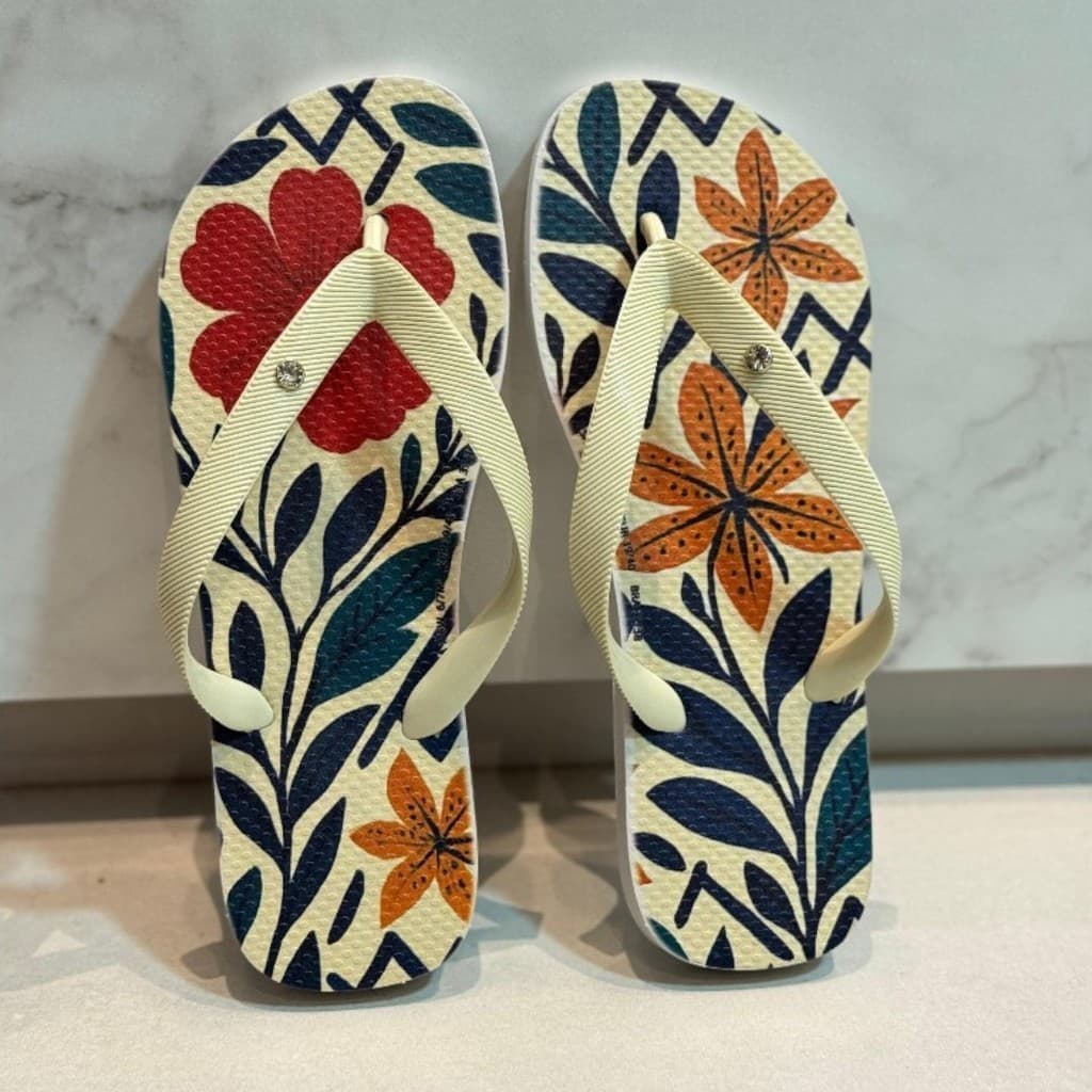 Chinelo Feminino Estampado Floral Vermelho Novidade