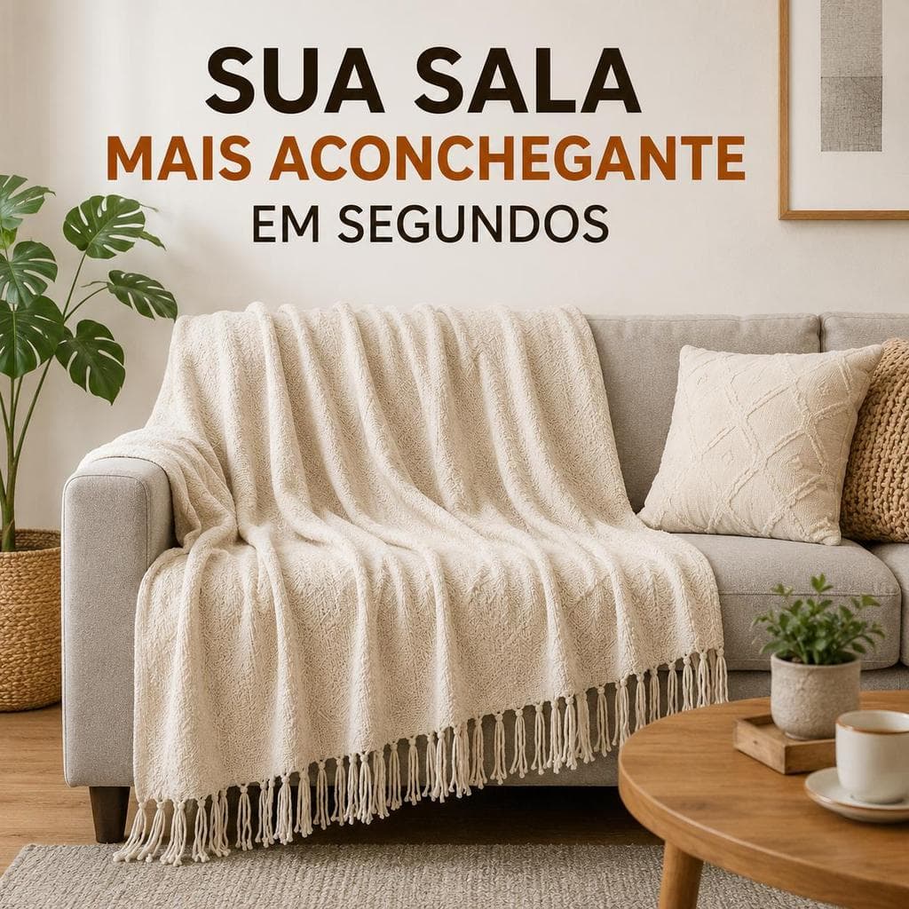 Manta para Sofá 3.00x1.80m 100% Algodão com Franjas Decorativa