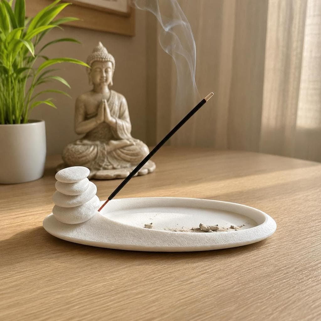 Incensário Zen 20cm Porta Incenso com Pedras e Bandeja Coletora de Cinzas para Varetas Decoração e Meditação