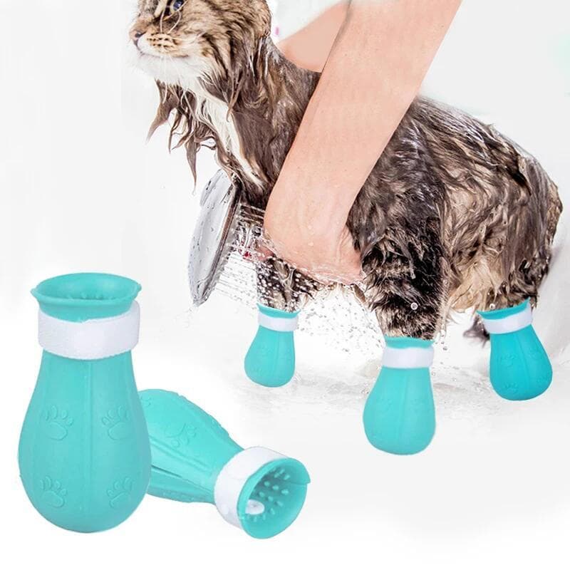Protetor de Garras de Gato para Banho, Sapatos Anti-Risco para Gato, Botas Ajustáveis para Banho de Animais de Estimação