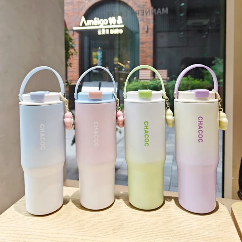 Copo térmico a vácuo dopamina de cor gradiente simples senhoras copo de café de grande capacidade portátil duplo beber c