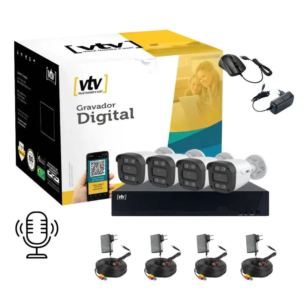 Kit Dvr 5mn 8ch + 4 Bullet Full Color Com Mic Dcr-e: 2024/11