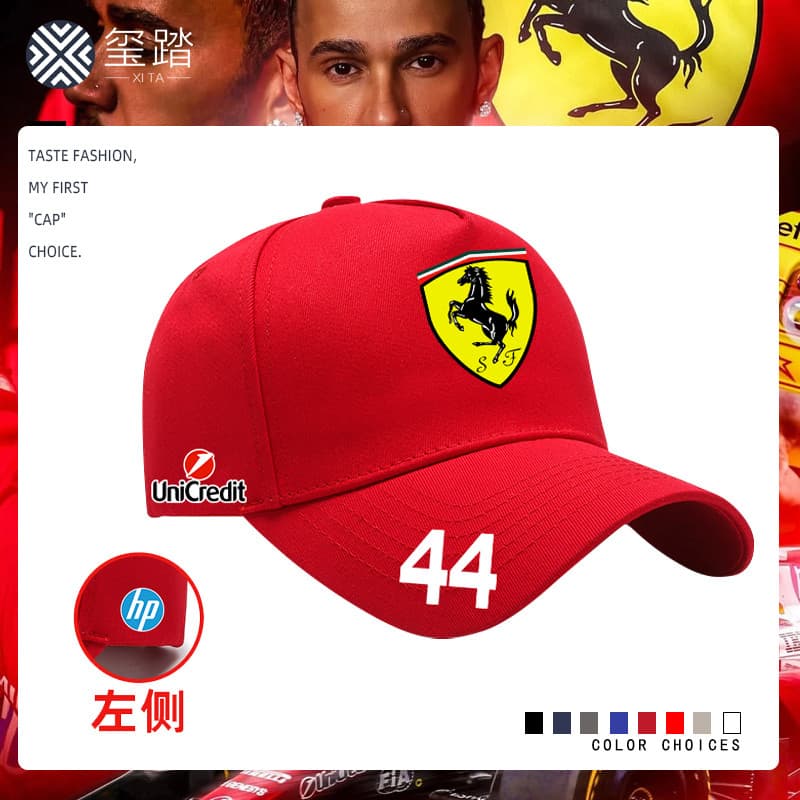Boné de corrida F1 Hamilton No. 44 Boné do mesmo estilo masculino feminino Hard Top guarda-sol vermelho boné de beisebol