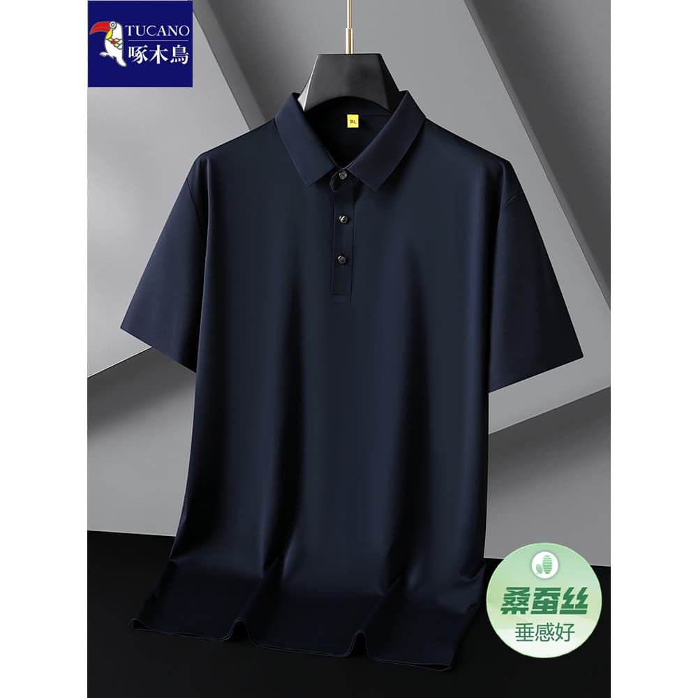 Woodpecker High-End sentimento tamanho grande camisa polo de manga curta masculina verão gordura solta negócios amoreira
