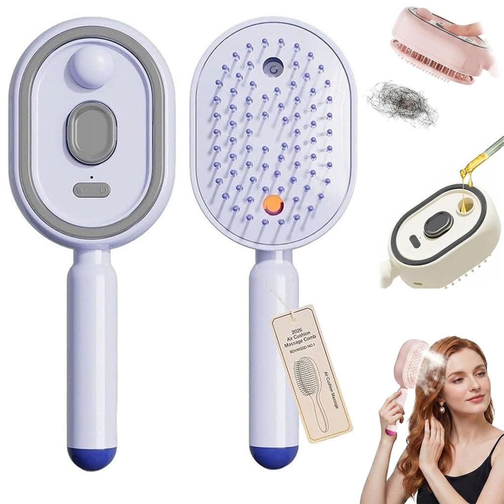 Escova de Massagem com Almofada de Ar e Pulverizador Elétrico, Escova Elétrica 3 em 1 para Massagem e Limpeza Automática