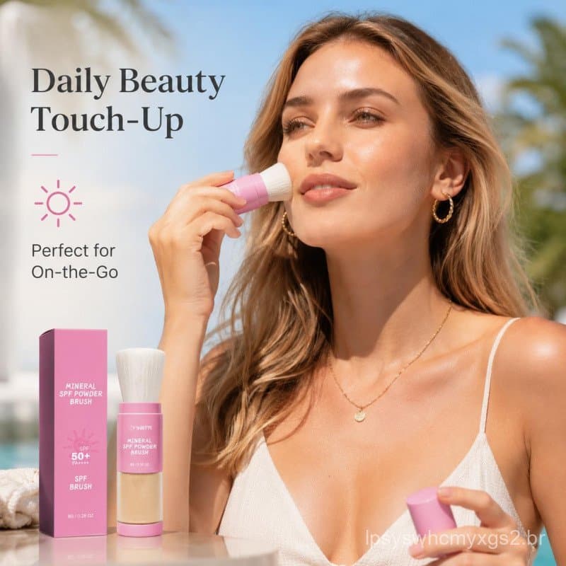 Pincel de Pó Mineral SPF 50, 8g, Pincel de Pó Protetor Solar para o Rosto para Uso em Movimento, Pó Mineral de Acabament