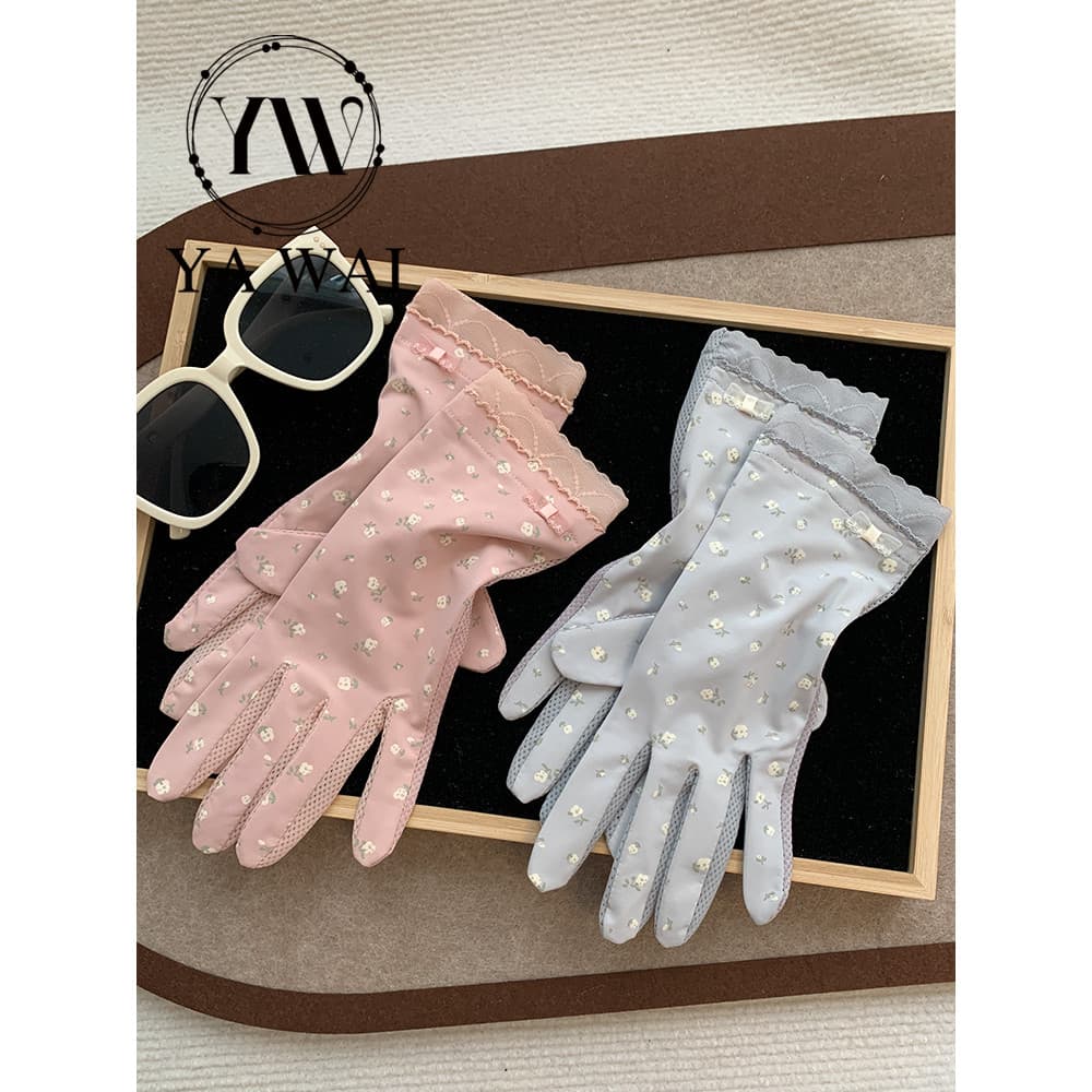 Pequeno fresco Floral protetor solar luvas femininas verão estilo fino respirável moda estilo ocidental Anti-ultraviolet