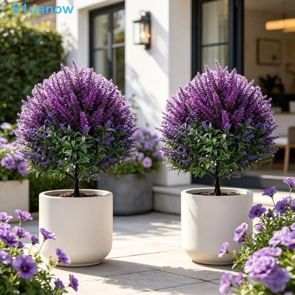 Plantas Artificiais De Lavanda Com Ponta Artificial , Estaca À Terra Falsa Prova De Desbotamento Realista , Planta Verde