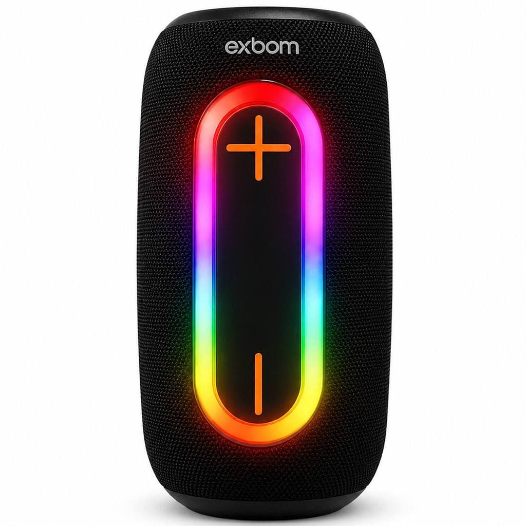 Soundbox Max 30W Preta Exbom Bluetooth 5.0 Bateria 1200mAh RGB 16 Cores Rádio Caixa de Som Portátil