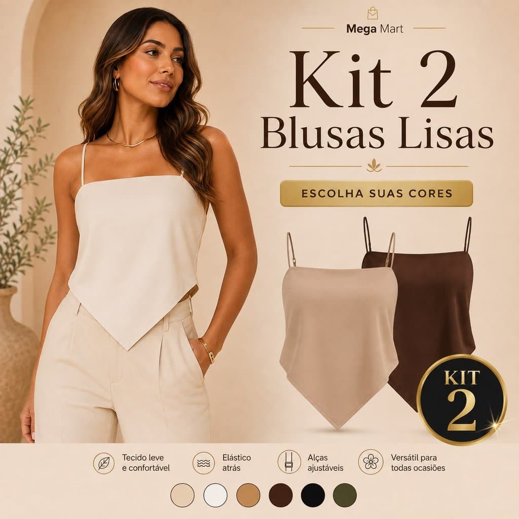 Kit com 2 blusas Lenço Feminina Visco linho Alça Elástico nas costas Verão 36 ao 40