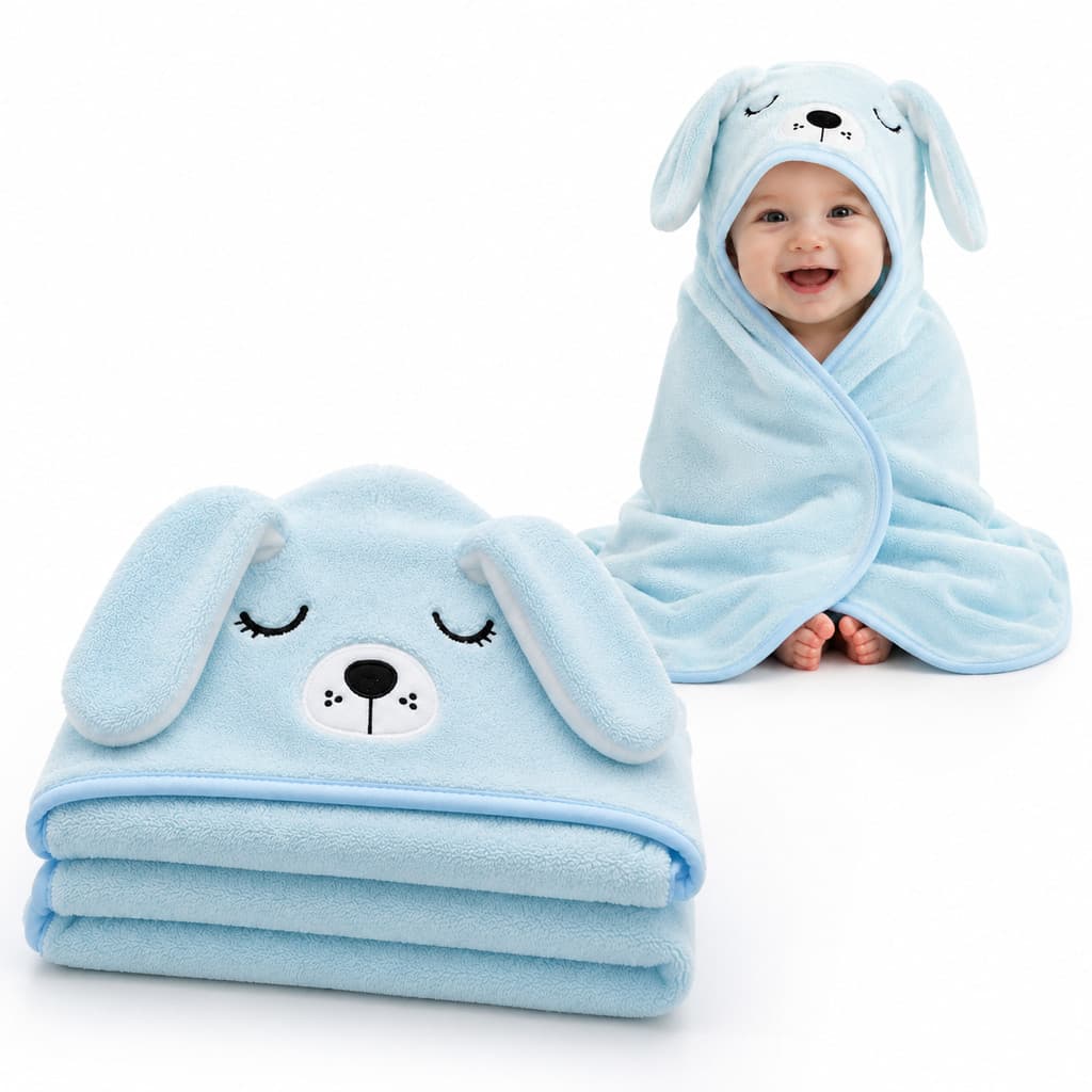 Toalha Fralda Bebe Grande Macia Capuz Azul 85x85cm