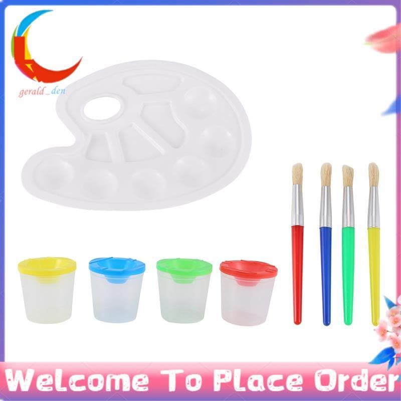 Conjunto De Copos De Pintura Sem Derramamento , 9 Peças , Com Pincéis E Paleta De Bandeja De Tinta Tampas Para Artística