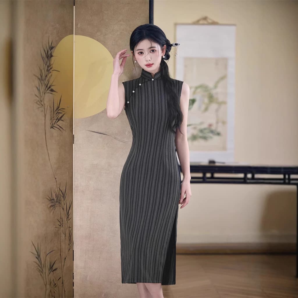 2025 primavera verão novo estilo Jacquard algodão estilo literário Retro longo cheongsam novo estilo chinês diário cheon