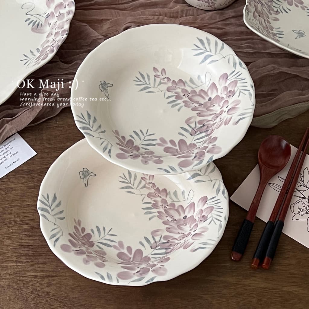 Lindo prato de vegetais doméstico 2026 novo estilo prato profundo cerâmica Underglaze cor sobremesa prato de café da man