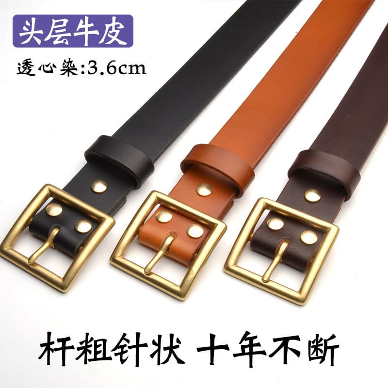 Cinto masculino primeira camada de couro vegetal curtido artesanal cinto de bronze pino fivela em forma de japonês fivel