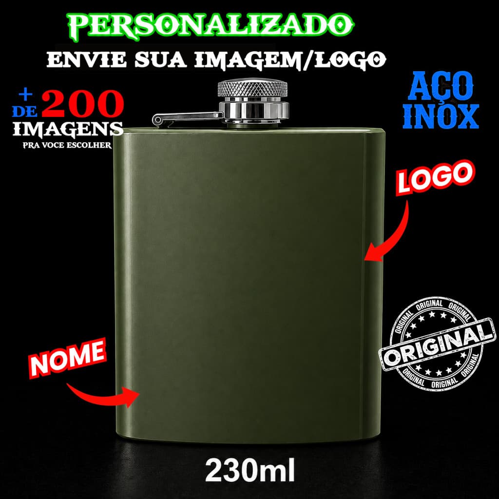 Cantil De Bolso Personalizado 230ml Porta Bebidas Nome & Imagem Presente