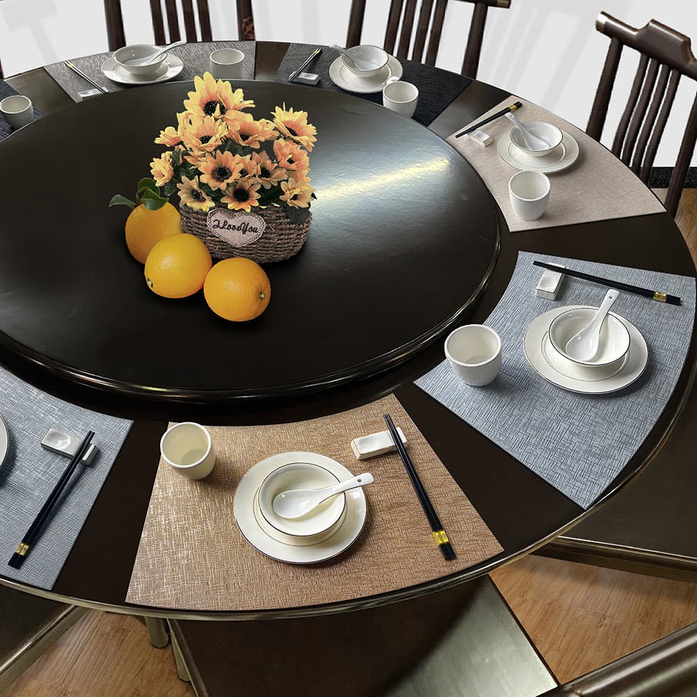 Jogo Americano de Couro Estilo Chinês Formato de Leque Antitérmico Antióleo para Mesa Redonda Restaurante Hotel Textura