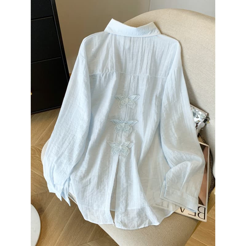 Arco de manga comprida protetor solar camisa feminina estilo fino verão Plus Size gordura mm Design sentir volta fenda s
