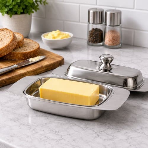 Manteigueira Tampa Inox Manutenção Frescor Proteção Qualidade Cozinha