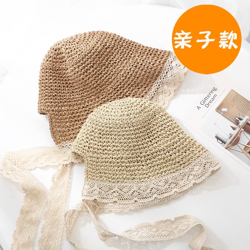 Chapéu de palha feminino primavera verão renda guarnição viagem foto chapéu de viagem All-Match japonês rendas doce guar